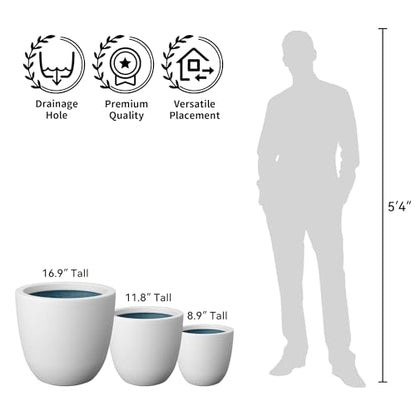 Kante White Concrete Planter 18" Dia All-Weather Round Large Pot - color: White, size: 18-Inch Dia