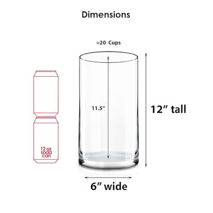 CYS EXCEL (H:12" D:6") Large Cylinder Clear Glass Vase for Wide Bouquet Flower Vase Centerpieces Display Hurricane Floating Candle Holder - size: H-12" D-6"
