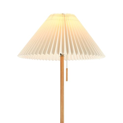 Globe Electric 61000053 62" Floor Lamp, Wood-Toned Finish, Pleated Fabric Shade, Pull Chain Switch, Reading Light, E26 Base, Modern Classic Lighting for Living Rooms and Bedrooms - color: Wood Toned, Oren