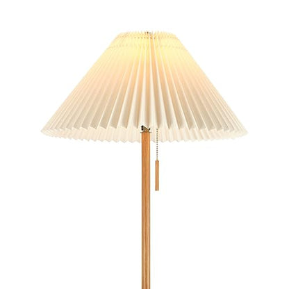 Globe Electric 61000053 62" Floor Lamp, Wood-Toned Finish, Pleated Fabric Shade, Pull Chain Switch, Reading Light, E26 Base, Modern Classic Lighting for Living Rooms and Bedrooms - color: Wood Toned, Oren
