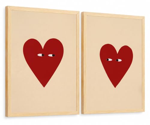 Minimalist Heart Wall Art Set of 2, Framed Red Love Canvas Prints - color: love, size: 16x24 Inch