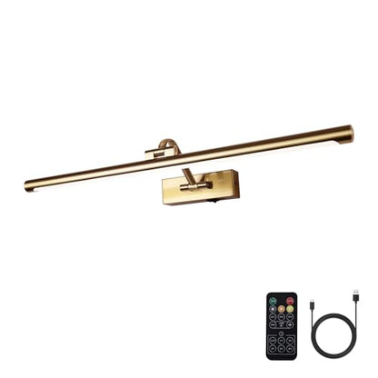 5W LED Wireless Picture Lights with Remote and Timer 23.6 Inch Rechargeable Brass Gallery Lighting Battery Operated Art Lights Over Frame Portrait - color: Battery Operated Brass, size: 24 Inch