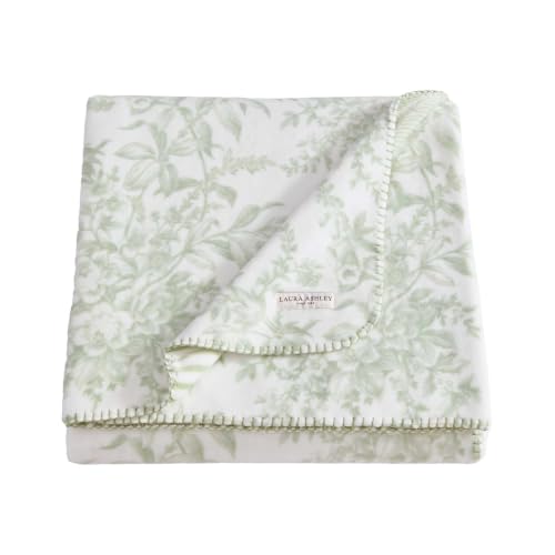 Laura Ashley - Soft Reversible Throw Blanket for Bed & Couch, 50 x 70 - color: Toile Delight Green