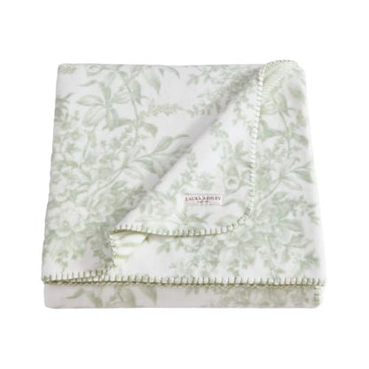 Laura Ashley - Soft Reversible Throw Blanket for Bed & Couch, 50 x 70 - color: Toile Delight Green