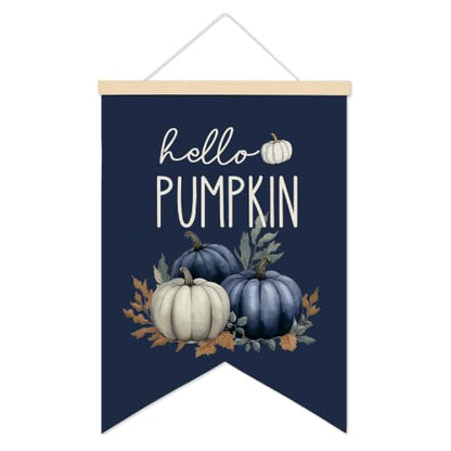 LARNDUMAMA Blue Fall Pumpkins Wall Art Canvas Banner Poster for Bathroom - color: blue