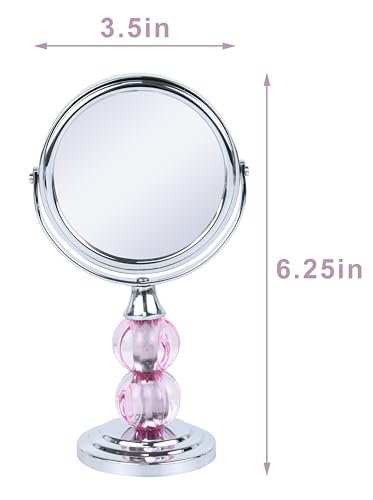 Zahari Home Aroma Magnifying Makeup Mirror with Stand, Double Sided 1X/3X Magnification, 360 Degree Swirl, 6.30 inch Pink - color: Pink, size: 6.3"L x 3.5"W