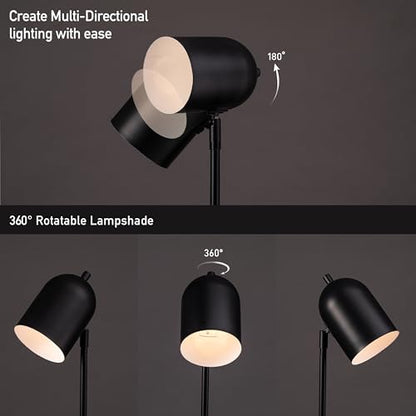 O'Bright Helios - Adjustable Tripod LED Floor Lamp, Dimmable, Swivel Head, Perfect for Reading and Task Lighting, Black - color: Black
