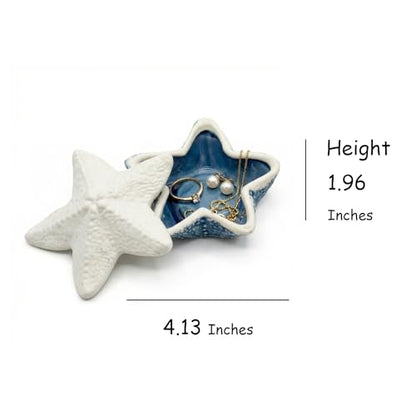 Snailhouse Starfish Shape Jewelry Box with Lid, Ceramic Decorative Small Trinket Ring Earring Necklaces Bracelet Dish Holder Bowl Tray Plate, Gifts for Women
