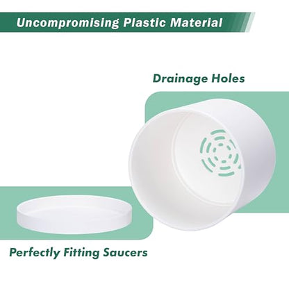 D'vine Dev Plastic Planter Pot with Saucer, 14 in, White, 74-X-A-4 - color: Matte White, size: 14 Inch