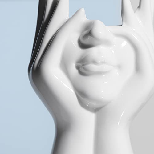 BrownLove Ceramic Face Vase White Flower Vase for Decor Female Form Face Vase Art Vase Modern Decorative Vase Centerpiece for Table Shelf Living Room Office Bedroom - style: Face Vase - Hands Over Face