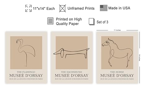 Poster Master 3-Piece Vintage Poster - Retro Animals Print - One Line Sketch Art - Minimal Gift for Men, Women, Animal Lover - Abstract Wall Decor for Bedroom, Office - 11x14 UNFRAMED Wall Art - color: Style-06, size: 11"L x 14"W