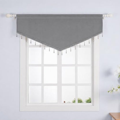 Molaxhome Swag Curtain Scalloped Curtain Valance Drape Sheer Lace Panel 1pc - color: Cloth Grey