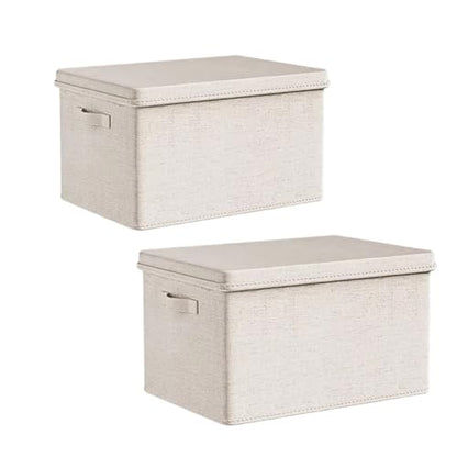 2 Pack Large Fabric Storage Bins with Lids, 17.5 * 12 * 11.5 in, Off White - size: 17.5 x 12 x 11.5 in