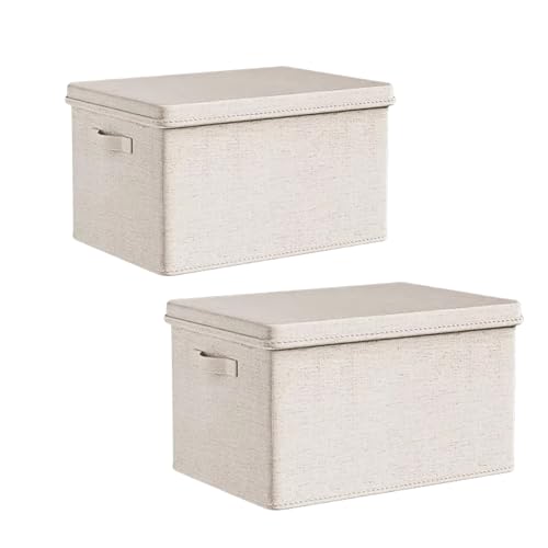 2 Pack Jumbo Fabric Storage Bins with Lids, 19.7*13.8*12.2 in, Off White - size: 19.7 x 13.8 x 12.2 in