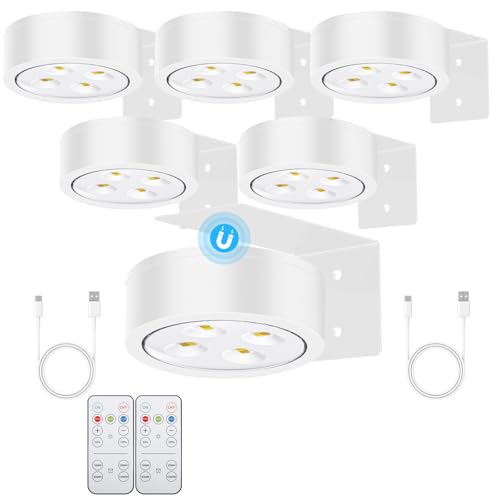 Rechargeable Battery Painting Light Picture Lights with Remote Control, Magnetic LED Art Lights for Framing, Dimmable and Timer-Equipped, 3 Lighting Modes,6Pack White - color: White, size: 6 Pack