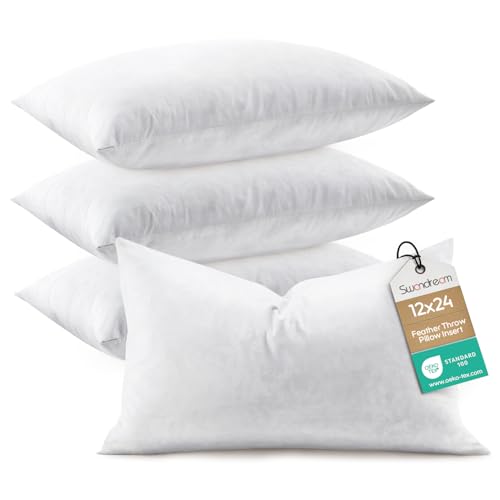 12x24 Feather Lumbar Pillow Insert Set of 4, Decorative Throw Pillow Insert for Covers, Fuller Fit with Soft Support for Bed and Couch - size: 12 x 24-Inch