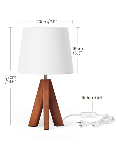 Tripod Table Lamp, Small Bedside Lamp with White Fabric Shade & Dark Wood Base, Modern Nightstand Lamp, Little Cute Desk Lamp for Bedroom, Kids Room, Living Room, Office, Study, LW51TL05 - color: White+Pearwood
