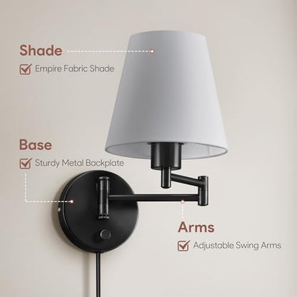 VONLUCE Wall Lamp, Plug in & Swing Arm Wall Sconce, Black Finish - color: Black, size: 1 Pack