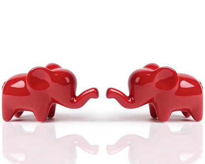 4 Inch Red Ceramic Elephant Figurines Set of 2 - color: Red