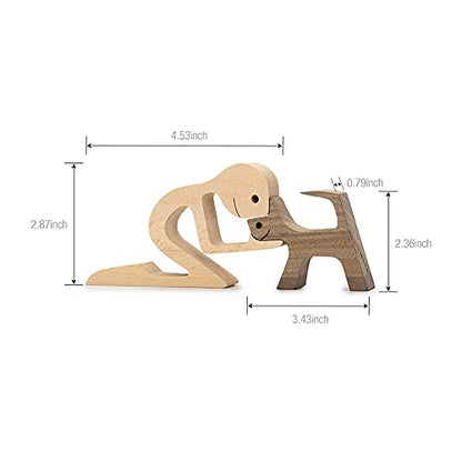 Unique Gift Hand Carved Wood Dog Human Statue Figurine Sculpture Home Office D飯r, Wooden Man Dog Carving Model to Remember Friendship Between Dog and People (D) - color: D
