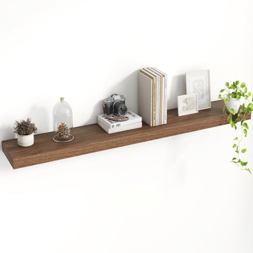 Acovy 48 Inch Floating Shelves, 8 Inch Deep Floating Shelves for Wall, Hanging Shelf with Invisible Brackets, Deep Shelves for Bathroom, Bedroom, Living Room, Walnut, Set of 1 - color: Walnut, size: 8"Wx48"L-1pc