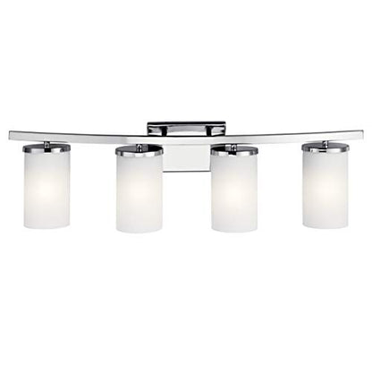 Kichler Crosby 4-Light Bathroom Vanity Light, Chrome - color: Chrome, size: 4 Light, style: Satin Etched Cased Opal Glass