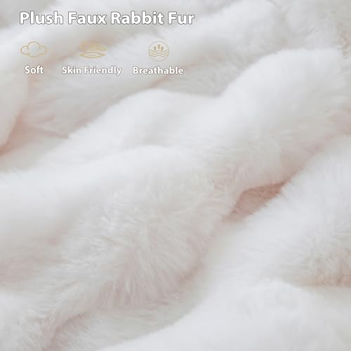 LIFEREVO Luxury Fluffy Faux Rabbit Fur Throw Blanket 50x60, White - color: White, size: 50" X 60"