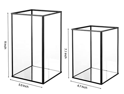 Phosphor Hurricane Camdle Holder Set of 2 Pieces, Black Glass Candle Holder for Wedding, Party, Holiday. - color: Black