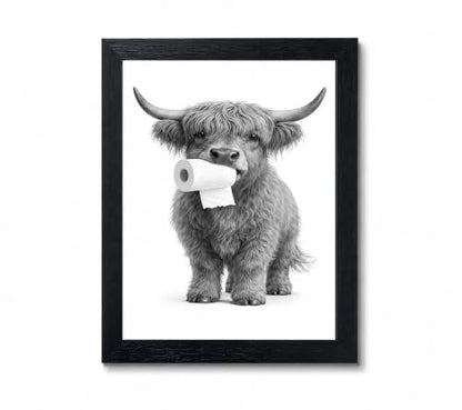 Framed Fun Animal Canvas Cattle Wall Art Poster Prints 12×16In1P Be Hung - color: bathroom-4, size: 12×16in