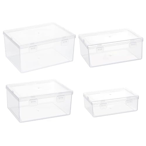 BENECREAT 4 Sizes Bead Storage Organizer Box, Rectangle Clear PP Plastic Box Containers, Dustproof Case with Hinged Lid for Cards, Beads and Craft Supplies - size: 4 Sizes