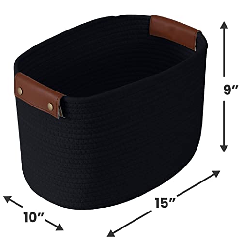 3 Pack Woven Cotton Rope Storage Basket, 15x10x9, Black - color: Black