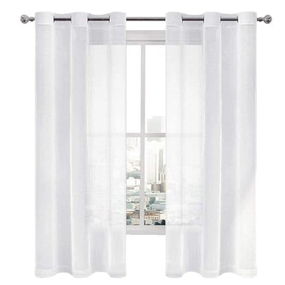 DWCN White Sheer Curtains for Living Room Bedroom - Faux Linen Look Voile Drapes Grommet Top Window Curtain Panel 46 x 63 Inch Length, Set of 2 Panels - color: White, size: 46"W x 63"L (Pack of 2)