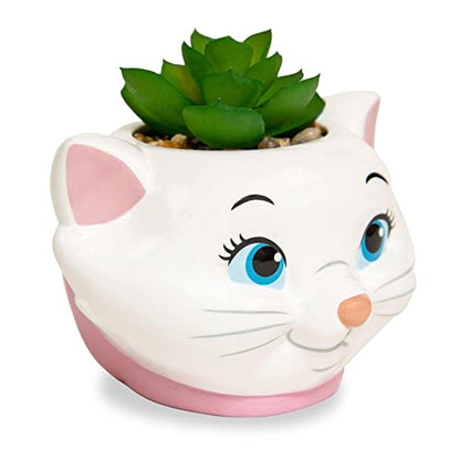 Silver Buffalo Disney The Aristocats Marie 4-Inch Ceramic Mini Planter with Artificial Succulent | Cute Small Flower Pot, Faux Indoor Plants - color: Aristocats