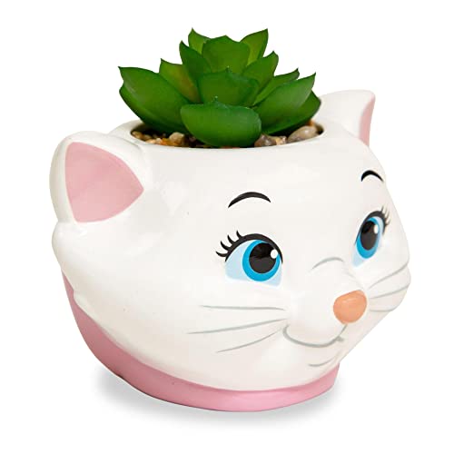 Silver Buffalo Disney The Aristocats Marie 4-Inch Ceramic Mini Planter with Artificial Succulent | Cute Small Flower Pot, Faux Indoor Plants - color: Aristocats