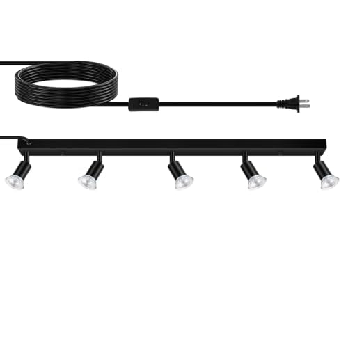 AUQUEE Plug in Track Light, Black, 30", 5 Way GU10 Track Ceiling Lighting | Wall Spotlight, Rotatable Track Head, LED Wall Light for Kitchen Cabinet Gallery Bar Hallway Living Room, Rocker Switch - color: Black-5 lights