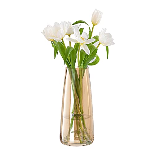 Flower Vase 8.7" Glass Vase for Flowers Home Decor Modern, Amber - color: Amber