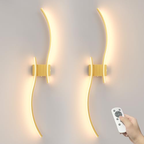VOLISUN Battery Operated Wall Sconces Set of Two, 39.4 inch Wireless Wall Sconces, 3000K-6500K Dimmable Wall Lamps with Remote, Rechargeable Gold Wall Lights for Living Room, Hallway, Bedroom - color: Gold, size: 39.4 INCH