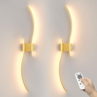 VOLISUN Battery Operated Wall Sconces Set of Two, 39.4 inch Wireless Wall Sconces, 3000K-6500K Dimmable Wall Lamps with Remote, Rechargeable Gold Wall Lights for Living Room, Hallway, Bedroom - color: Gold, size: 39.4 INCH