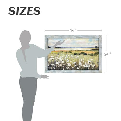 summer melody Landscape Floral Scenery Framed Wood Wall Art 36x24 Inch - color: Green, size: 36"L x 24"W