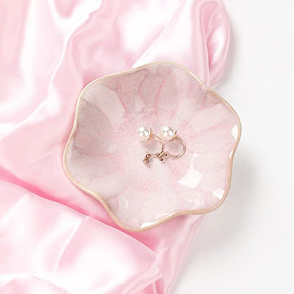 Jewelry Dish Tray Ring Holder Ceramic Trinket Tray Ring Dish Small Key Bowl - color: Pink, size: 4.3 inches