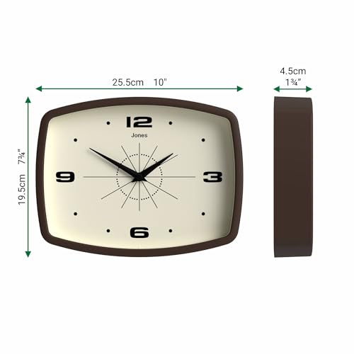 JONES CLOCKS® Movie wall Clock | Rectangular Retro Clock | 10" | Brown - color: Mocha Brown