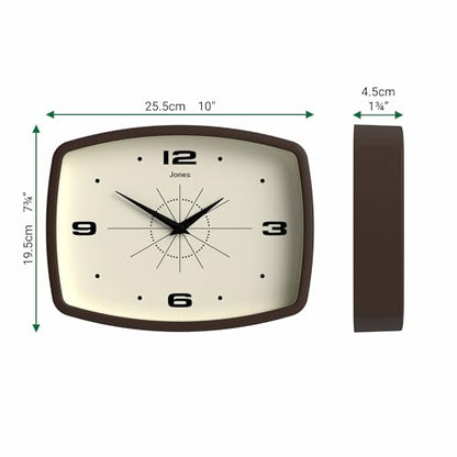 JONES CLOCKS® Movie wall Clock | Rectangular Retro Clock | 10" | Brown - color: Mocha Brown