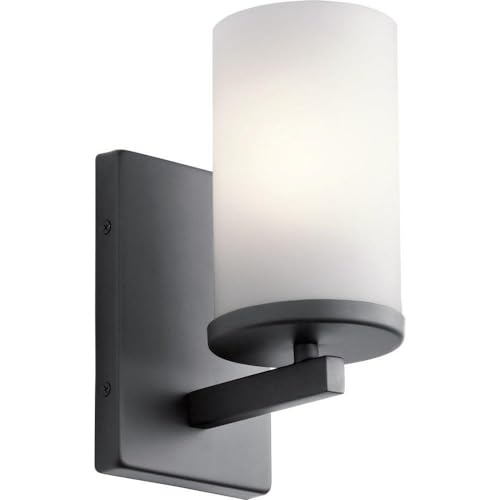 Kichler Crosby 9.25" 1-Light Wall Sconce Light, Black - color: Black, size: 1 Light, style: Satin Etched Cased Opal Glass