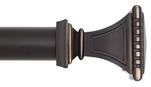 Ivilon Decorative Window Curtain Rod - Carved Square Finials, 1 1/8 in Rod, 48 to 86 in. Antique Black - color: Antique Black, size: 48 to 86 in.