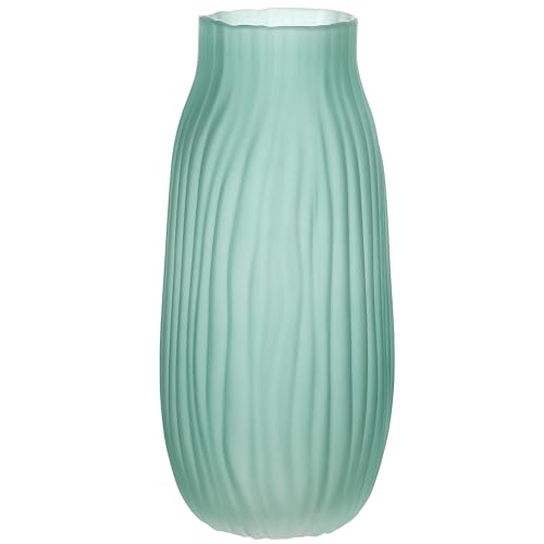 Modern Ribbed Glass Vase 12in Frosted Green Elegant Decorative Vases for Home Flowers Bouquet Arrangements, Centerpieces, Dinner Table,Office Decor - color: Frosted Green, size: H-12.0IN
