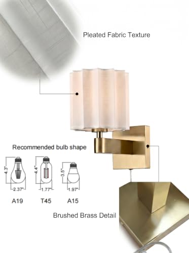 Plug in Gold Wall Sconce Mid Century Modern Pleated Linen Shade - color: Gold
