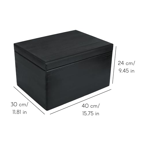 Creative Deco Large Black Wooden Box Storage with Hinged Lid - color: Black, size: XXL | No Handles