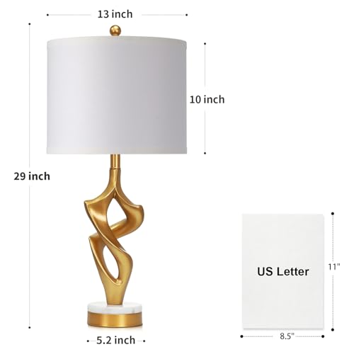 Ruzectt 29" Tall Gold Table Lamp for Living Room, 3 Color Temperatures Bedside Lamp for Bedroom Nightstand, Modern Sculptural Resin Lamp with Marble and Metal Base (1 LED Bulb Included) - color: White & Gold (1 Pack)