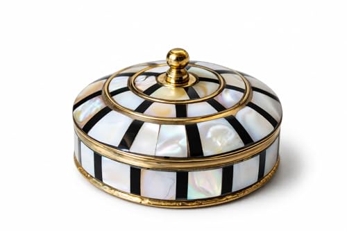 Decorative Jewelry Trinket Box Unique Gift for Home Decor Antique Metal Case with Mother of Pearl Sindoor Box/Coin Box (Single Black) - color: Single Black