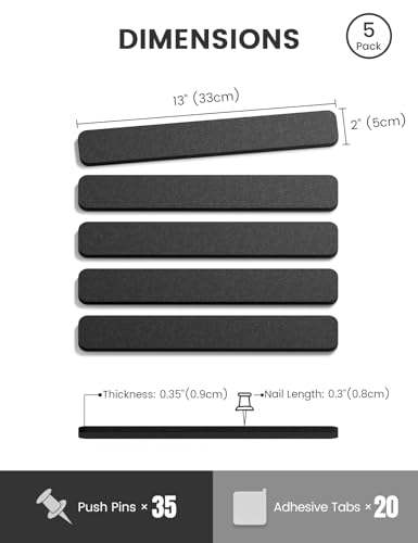 Fluxynara 13" x 2" Felt Wall Panels, Black - color: Black, size: 5-pack